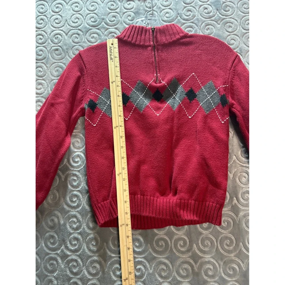Gymboree Kids Red Argyle‎ Quarter Zip Sweater Size 6 Cotton